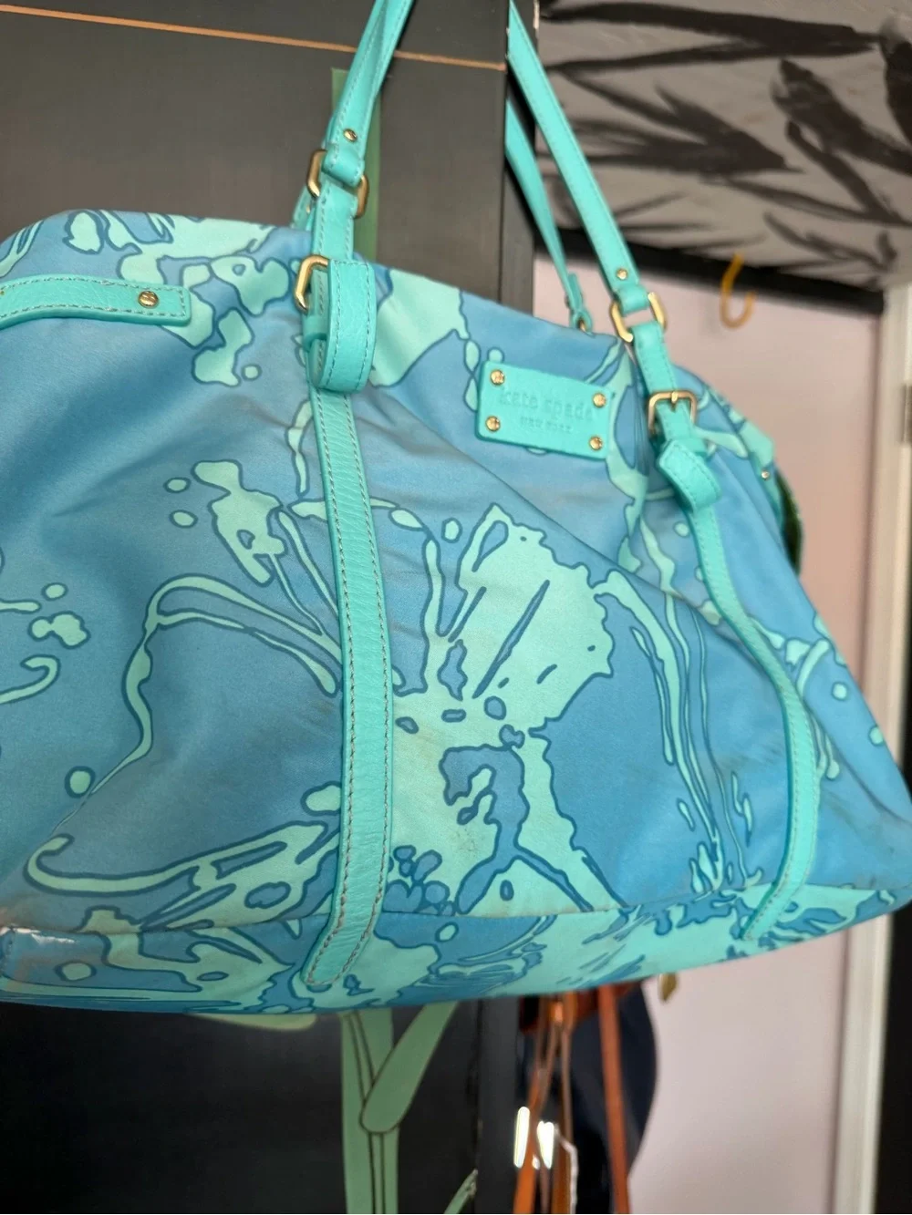kate spade turquoise floral print tote